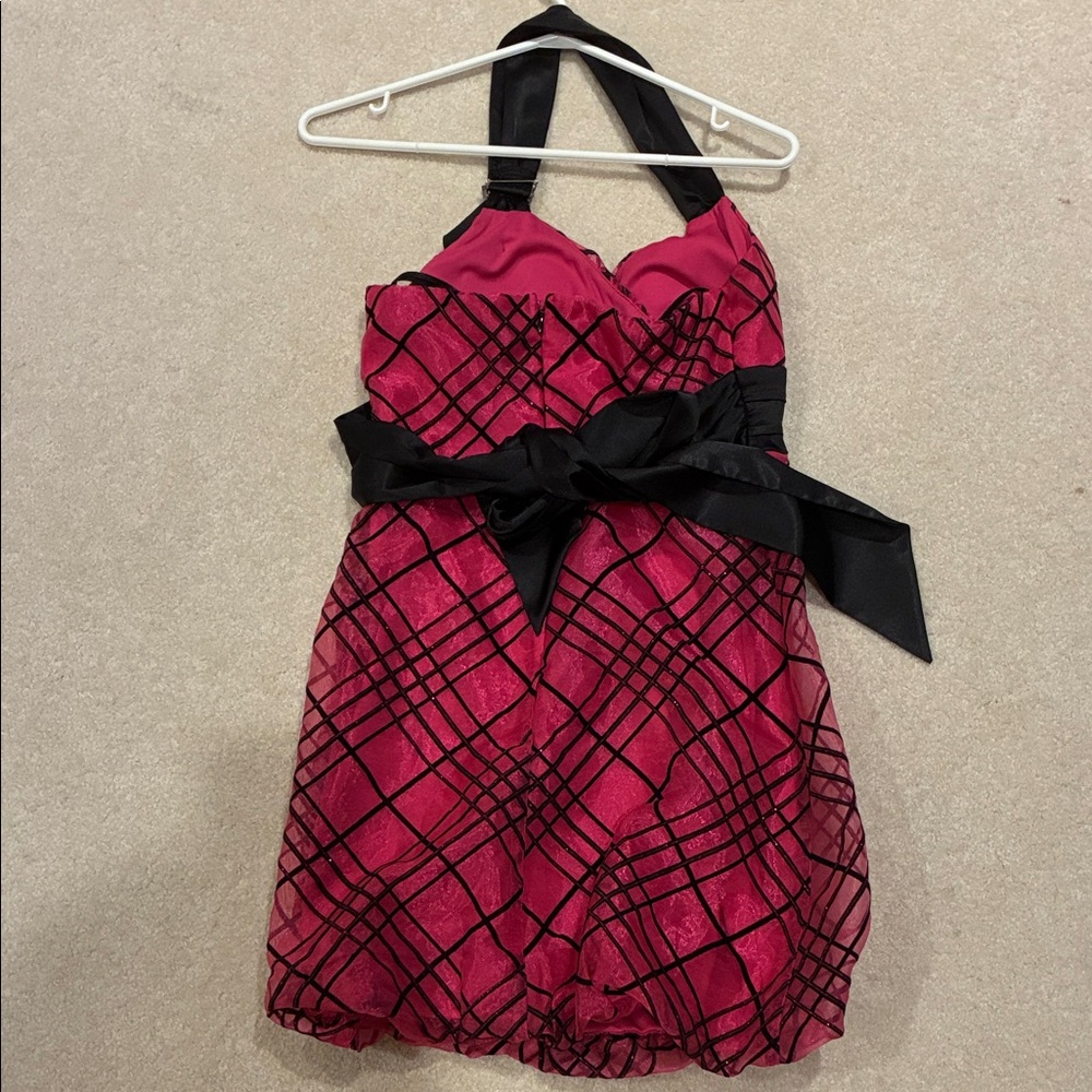 Le Chateau Pink and Black Halter Dress